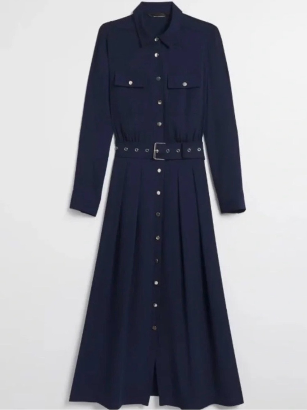 WHBM Long Navy Shirt Dress with Belt - Picture 2 of 6